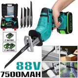 88V Cordless Lithium Battery Reciprocating Saw Wood/Metal Cutting Saw Saber Saw Portable Electric Saw Rechargeable Power Tool